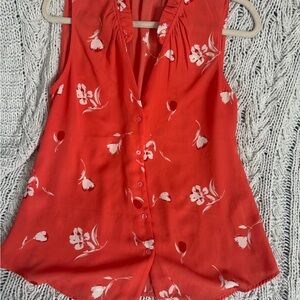 Banana Republic Coral Floral Sleeveless Blouse